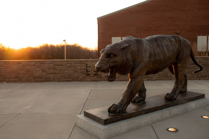 Tiger statue at sunset