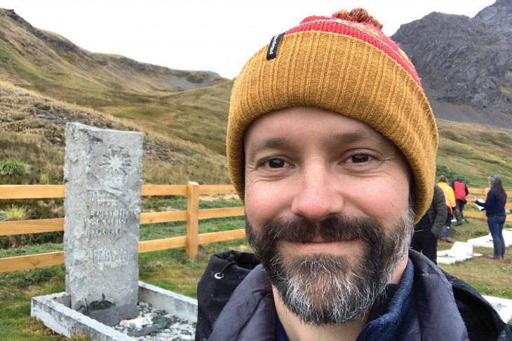 Tim Jacob '03 at Shackleton's grave