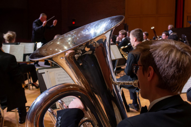 University Band during practice, directed by Craig Pare