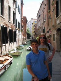 Students along a water way in Venice