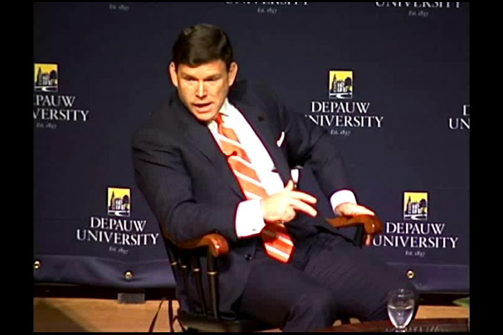 Bret Baier on stage during an Ubben Lecture