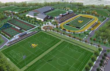 Aerial rendering of football and soccer fields