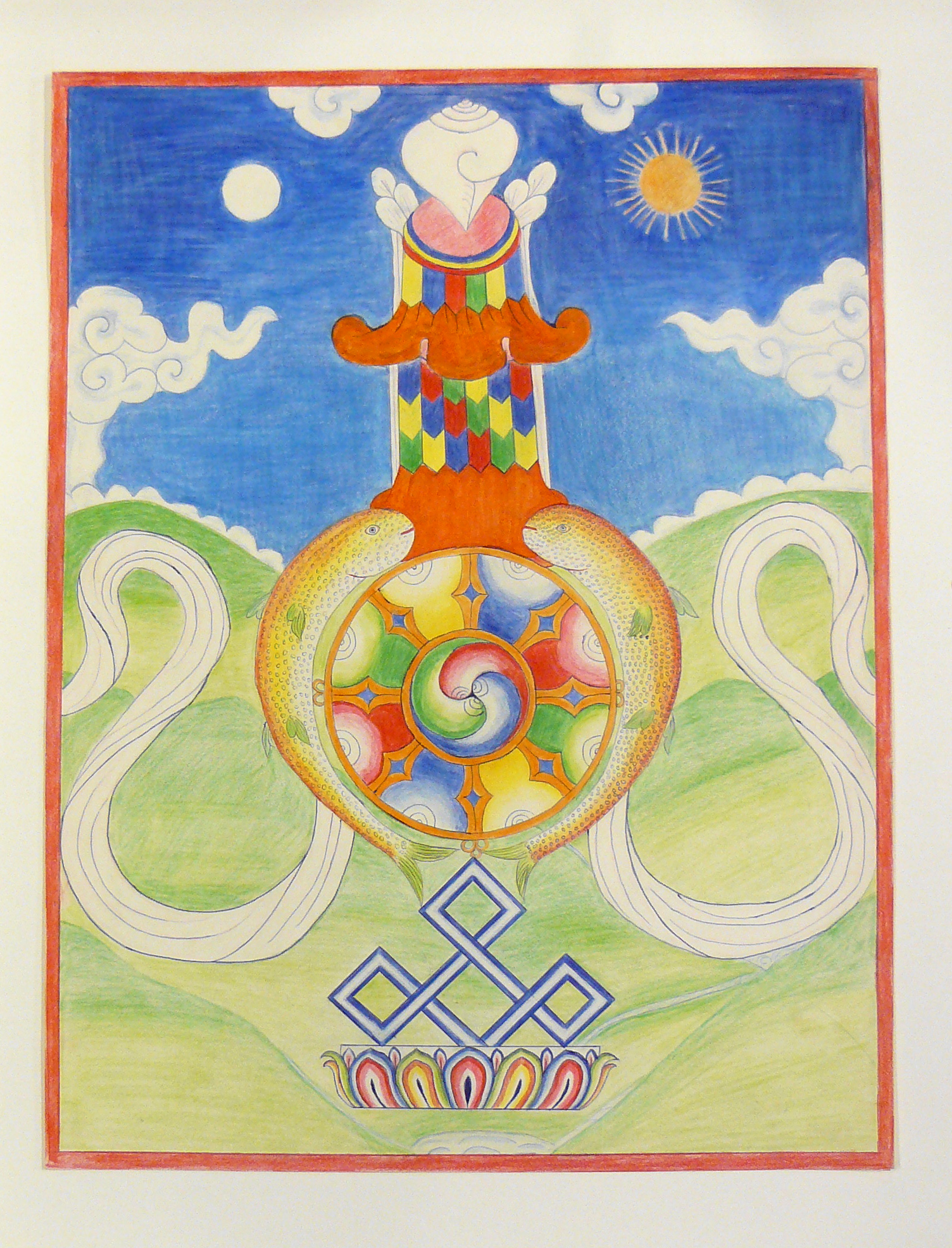 Drawing of Eight Sacred Emblems of Buddhism Tibetan, 1960 - 1964