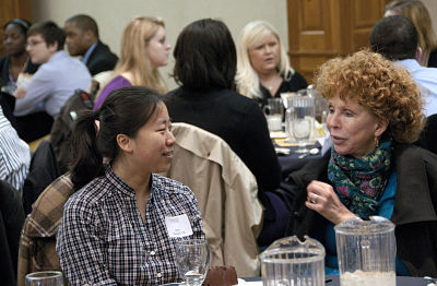 Students talking during a luncheon