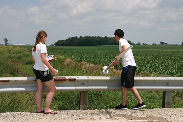 Henry Binning and Emma Cooper conducting research