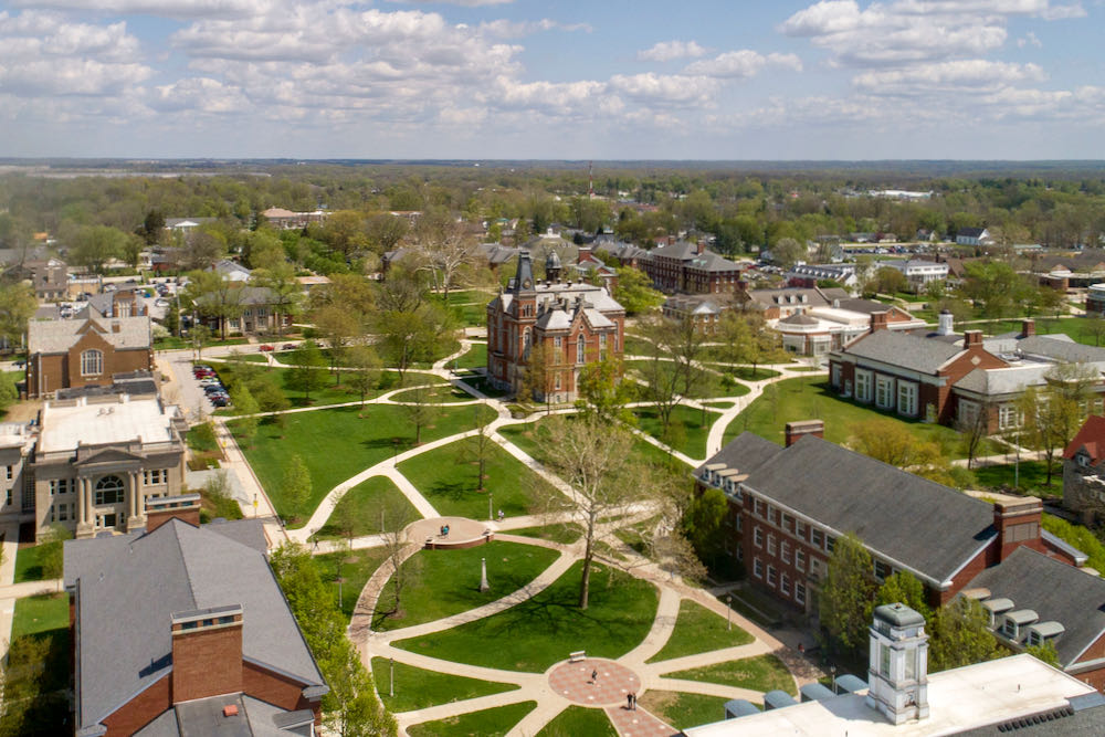 Aerial photo of campus pathways