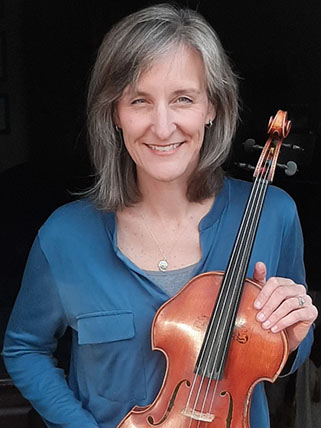 Smiling woman holding a viola