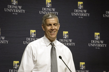 
Arne Duncan smiling during the Ubben Lecture