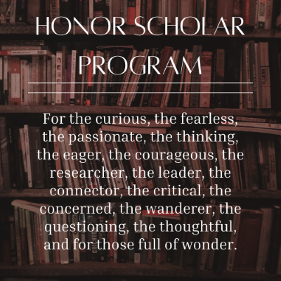 Honor Scholar Program inspirational quote with books in the background banner