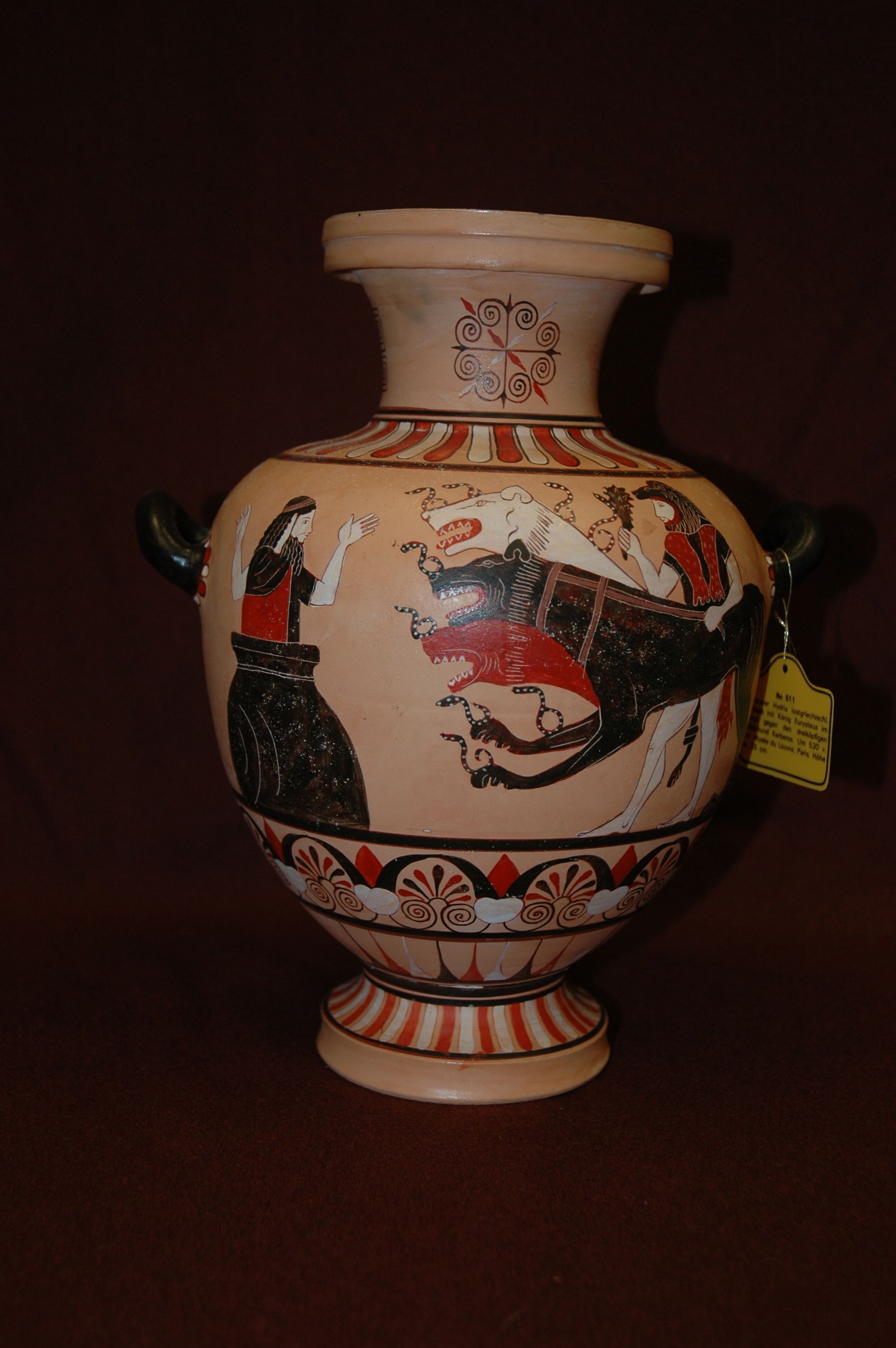 Replica Caeretan Hydria depicting Herakles and Cereberus