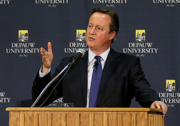 Closeup of David Cameron delivering an Ubben Lecture