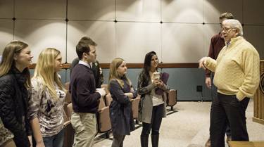 Carl Bernstein talking with Media Fellows students