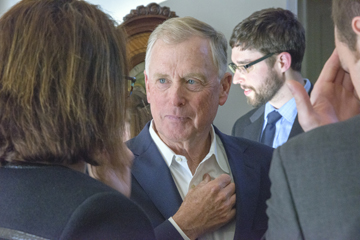 Dan Quayle talking with faculty at the Elms