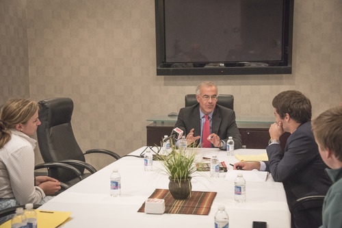 David Brooks meeting with student reporters