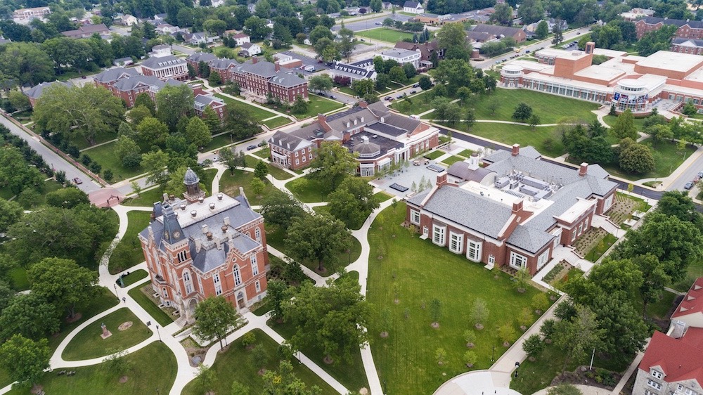 Aerial view of campus looking south toward the Green Center