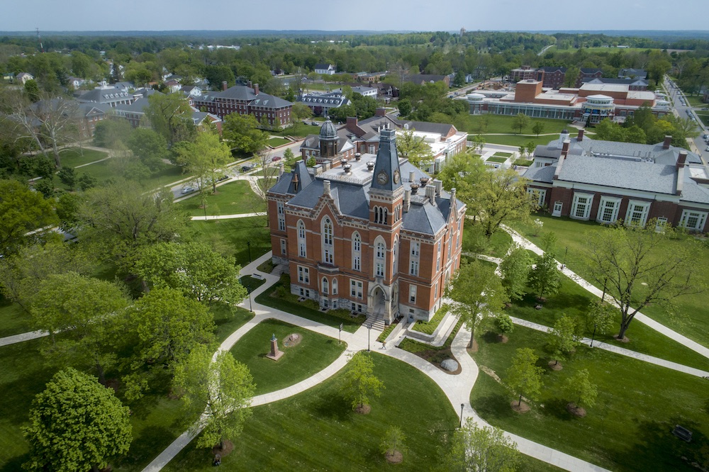 Aerial photo of campus in spring