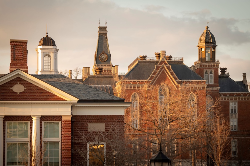 campus buildings at golden hour in the fall