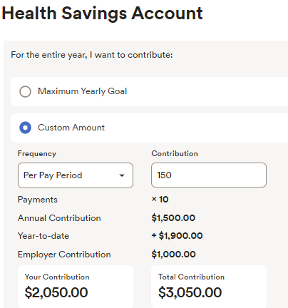 HSA Contributions Amount Confirmation screen