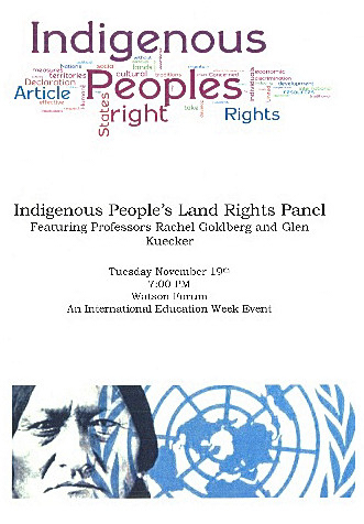 Poster for Indigenous Peoples featuring Professors Rachel Goldberg and Glen Kuecker
