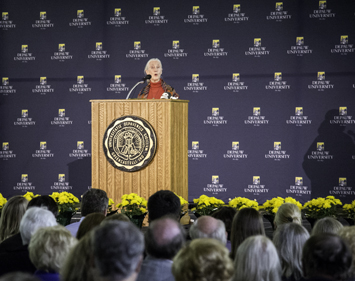 Jane Goodall delivering an Ubben Lecture