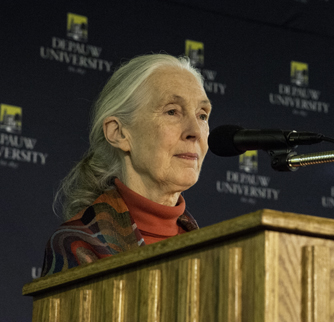 Headshot of Jane Goodall delivering an Ubben Lecture