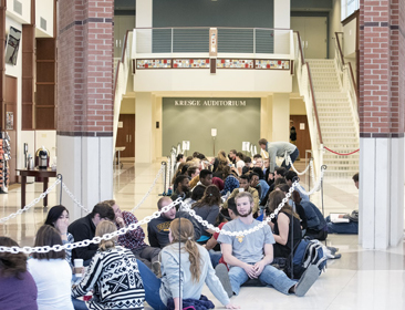 Students lined up in the Green Center