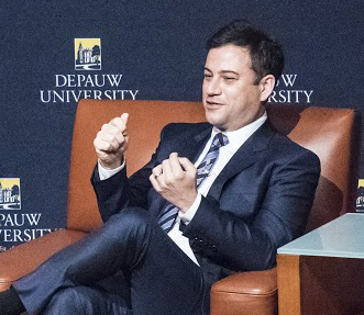 Jimmy Kimmel speaking to the crowd during the Ubben Lecture