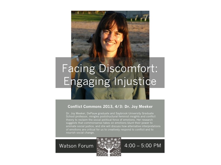 Poster for Facing Discomfort:  Engaging Injustice featuring Dr. Joy Meeker