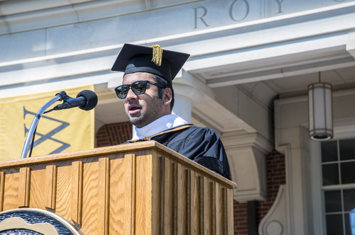 Kal Penn delivering a commencement address