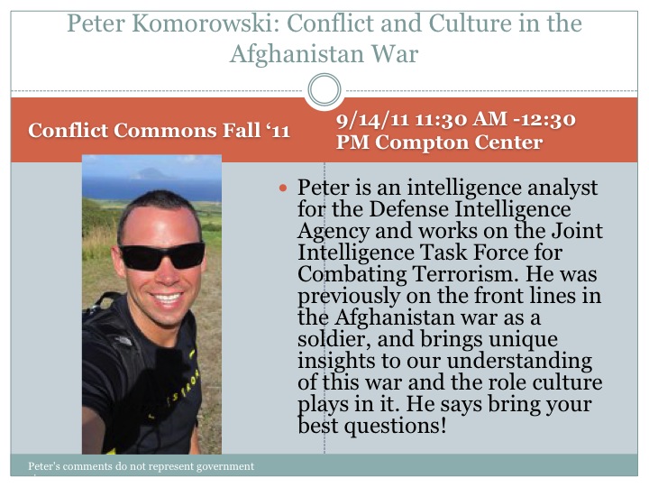 Poster for Conflict and Culture in the Afghanistan War featuring Peter Komorowski