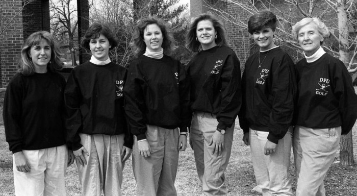 Betty Harmless with her 1990-91 women's golf team