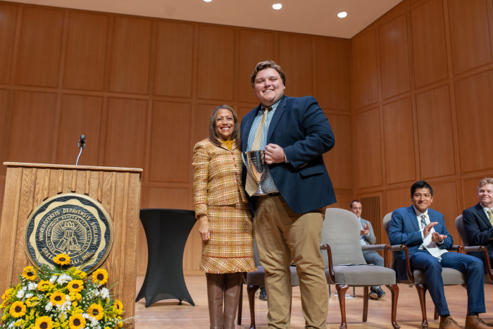 J.D. O'Keane and President Lori White at the awards convocation