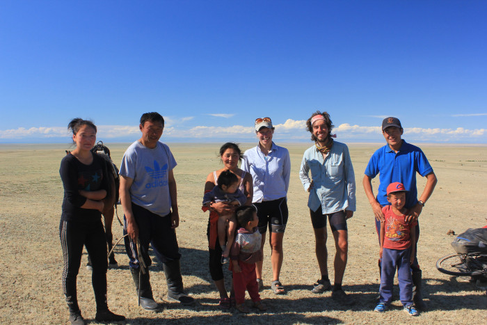 Luke Miller with local residents in Mongolia