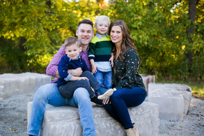 Andrea Speller Klemeyer with husband Matt Kleymeyer and family at the DePauw Nature Park