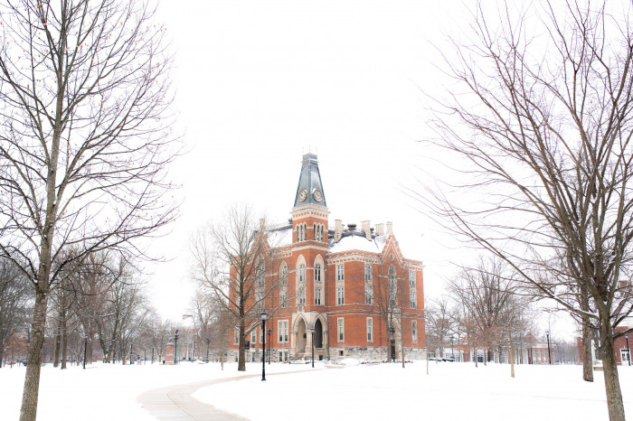 East College during first snow of 20-21