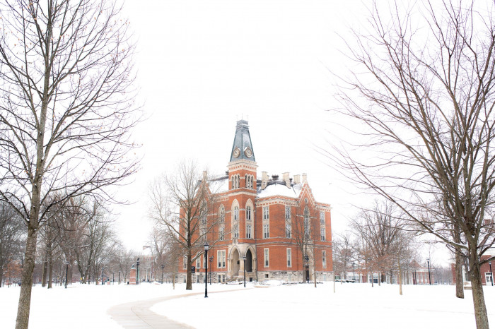 First snow of 2020-21 with East College in background