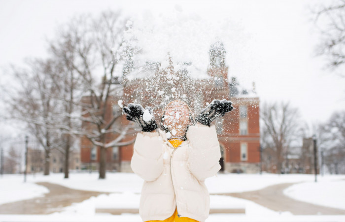 Student tosses first snow of December 2020