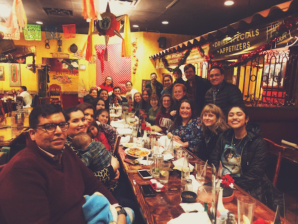 Students at a restaurant in Marfa, Texas