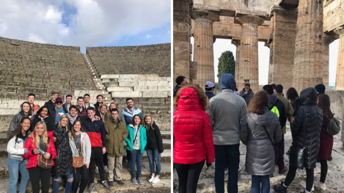 Students visit Roman locations in Italy.