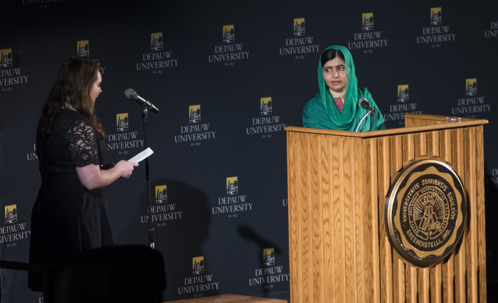 Malala Yousafzai taking questions from students