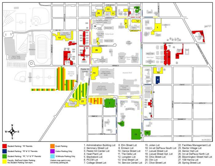 Map of campus with listed parking locations