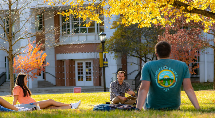 Class meets outdoors on a warm November day.