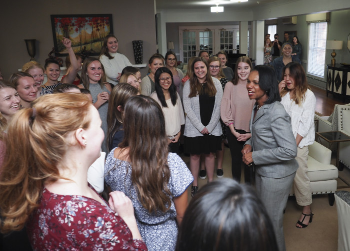 Condoleezza Rice talking with students