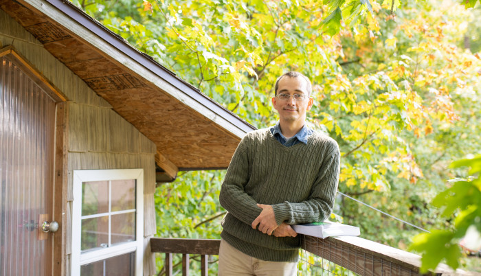 Jacob Hale in his treehouse