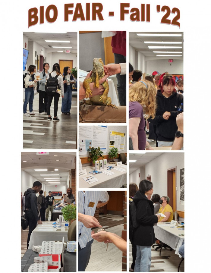 Bio Fair 2022 banner with collage of students attending the event