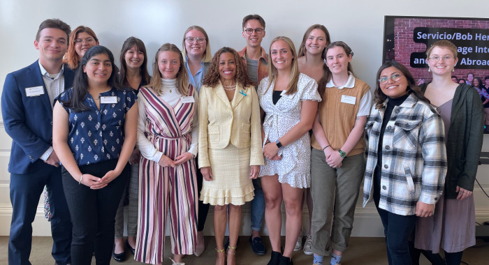 Dr. Lori White with students, faculty, and staff