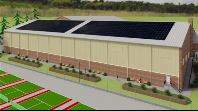 Solar Array Rendering on top of DePauw Tennis and Track