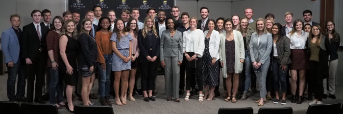 Condoleezza Rice posing students