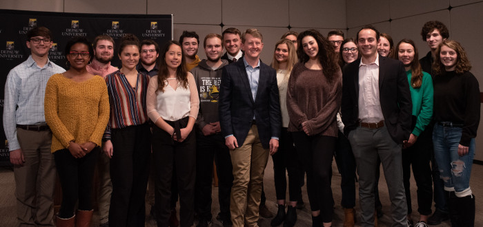 Ken Jennings with students