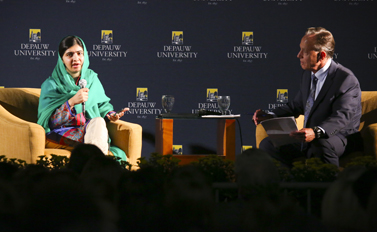 Malala Yousafzai and moderator Jeffrey T. Kenney